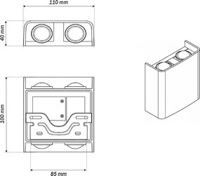 Applique da Parete Quadrata Bidirezionale 4W CCT IP54 Nera Colore Bianco Variabile CCT