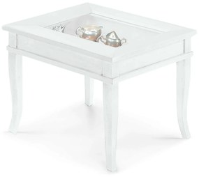 DORIAN - tavolino bacheca in legno massello piano vetro 60x60
