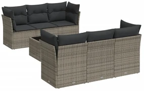 Set divani da giardino 7 pz con cuscini grigio in polyrattan