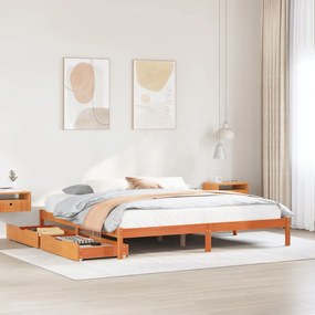 Letto Senza Materasso Marrone Cera 200x200 Cm İn Legno Di Pino /