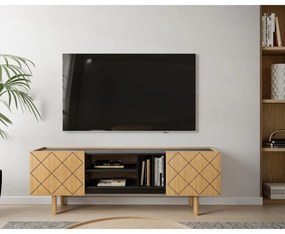 Tavolo TV in rovere nero/naturale 175x60 cm Porto - Woodman