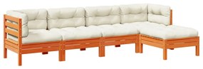 Set divani giardino 5pz con cuscini marrone cera massello pino