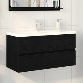 Mobile lavabo  con lavabo incorporato in rovere nero legno ingegnerizzato, mobile lavabo  rovere nero 90x38,5x45 cm legno ingegnerizzato