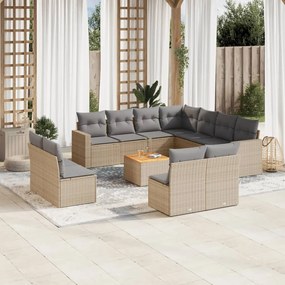 Set divani da giardino 12 pz con cuscini beige in polyrattan