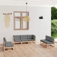 Set Divani da Giardino 7 pz con Cuscini Legno Massello di Pino 3076469