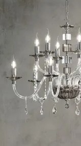 Lampadario in vetro e cristallo fume' livia 8 luci lp.livia-8-fume