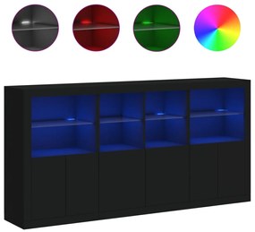 Credenza con luci led nera 202x37x100 cm