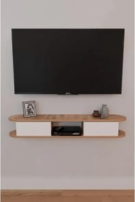 Mobile TV Sospeso 120x20x18 cm 2 Ante E Vano A Giorno Omega Rovere E Bianco