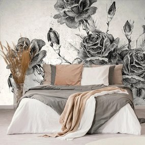 Carta da parati – Bouquet vintage di rose in bianco e nero