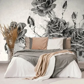 Carta da parati – Bouquet vintage di rose in bianco e nero