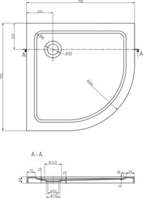 Mexen Flat piatto doccia semicircolare slim 70 x 70 cm, bianco, sifone cromato - 41107070