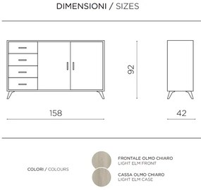 Madia con 2 ante e 4 cassetti 158 cm in melaminico Olmo Chiaro - ARIEL