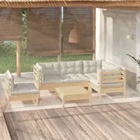 Set Divani da Giardino 6 pz con Cuscini Crema in Massello di Pino 3096412