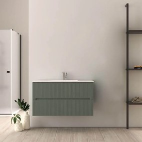 Mobile bagno verde opaco 100 cm cannettato Riga