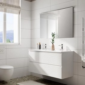 Mobile bagno con lavabo STEP L120 x H60 x P46 cm bianco opaco in mdf 2 cassetti per doppia vasca