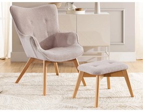 Poltrona con poggiapiedi rosa chiaro con rivestimento in velluto a coste Niko – Ropez