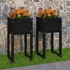 Fioriere 2 Pz Nero 40x40x81 Cm İn Legno Massello Di Pino /