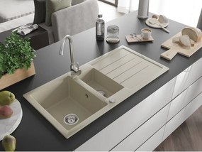 Mexen Andres lavello in granito 1,5 vasche con scolapiatti 1000 x 500 mm, beige, sifone cromato - 6515101510-69