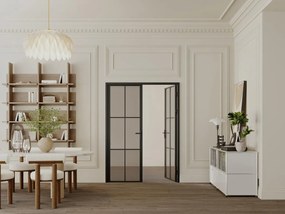 Blocco porta reversibile a due battenti 2 x H204 x L73 cm in Alluminio e Vetro temperato fumé Nero - SEROTO