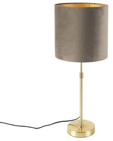 Lampada da tavolo oro / ottone con paralume in velluto taupe 25 cm - Parte