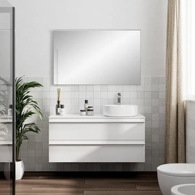 Mobile Linea L120 H55 P45 laccato bianco opaco 2 cassetti a chiusura ammortizzatae top per lavabo in appoggio