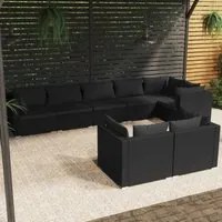 Set Mobili da Giardino con Cuscini 8 pz Nero in Polyrattan 3102480