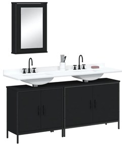 Set Mobili Da Bagno 3 Pz Nero İn Legno Multistrato /