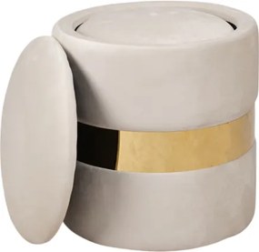 Pouf velluto beige con contenitore e fascia oro Set 2 - OTTAVIA