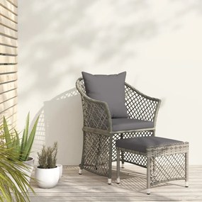 Set Di Divani Da Giardino 2 Pz Con Cuscini İn Polyrattan Grigio /