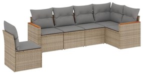 Set divano da giardino 6 pz con cuscini beige in polyrattan