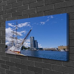 Quadro su tela Paesaggio della città del mare della barca 100x50 cm