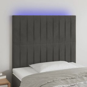 Testiera A Led Grigio Scuro 90x5x118/128 Cm İn Velluto /