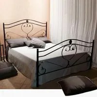 Letto matrimoniale in ferro battuto con pediera Nero Oro GINESTRA 170x202x h131,5 cm