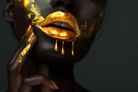 Stampa su tela – Donna con labbra dorate