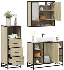 Set Mobili Da Bagno 3 Pz Rovere Sonoma İn Legno Multistrato /