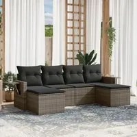 Set Divano da Giardino 6 pz con Cuscini Grigio in Polyrattan 3252857