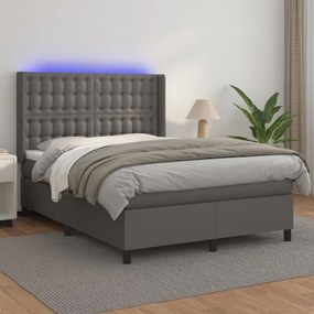 Giroletto Molle Con Materasso E Led Grigio 140x200cm Similpelle /