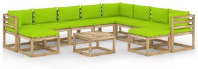 Set Divani da Giardino 11 pz e Cuscini Legno di Pino Impregnato