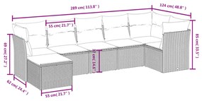 Set divani da giardino 7 pz con cuscini grigio in polyrattan