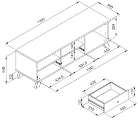 Mobile Porta TV 2 Cassetti E Anta Con Vani A Giorno Rovere Antracite Medan56A
