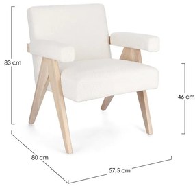 Poltrona FAIZA in tessuto effetto bouclé avorio e gambe in legno rubberwood