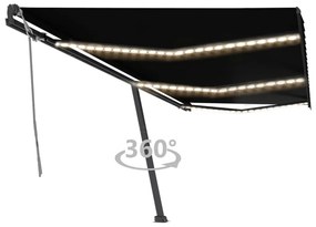 Tenda Da Sole Retrattile Manuale Con Led 600x300 Cm Antracite /