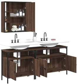 Set mobili da bagno 3 pz rovere marrone in legno multistrato