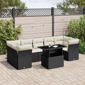 Set divani da giardino con cuscini 8 pz nero in polyrattan