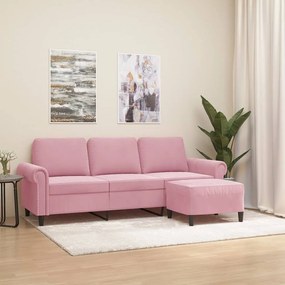 Divano A 3 Posti Con Poggiapiedi Rosa 180 Cm İn Velluto /
