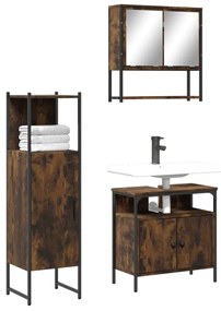 Set Mobili Da Bagno 3 Pz Rovere Fumo İn Legno Multistrato /