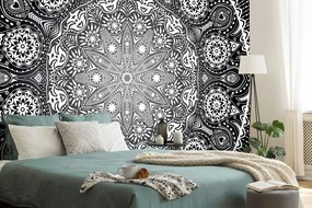 Carta da parati – Mandala decorativa con pizzo in bianco e nero
