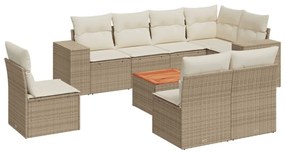 Set divano da giardino 9 pz con cuscini beige in polyrattan