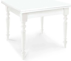 GEORDIE - tavolo da pranzo allungabile a libro in legno massello bianco gamba tornita cm 100 X 100/200