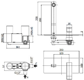 Paffoni Level Les106cr Miscelatore lavabo Incasso 2 Fori Con Piastra Rettangolare E Bocca 24 cm Cromo